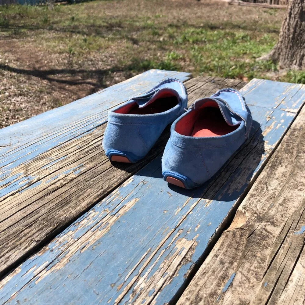 Womens Blue Suede Penny Loafers Moccasins, Size 9.5M
